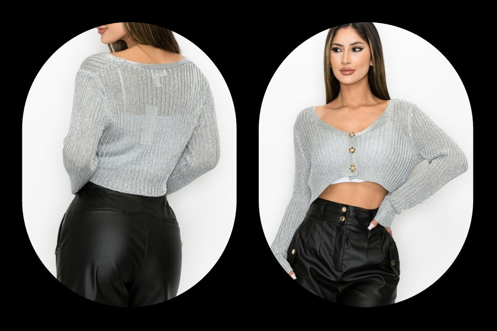 Adrianna silver crop sweater